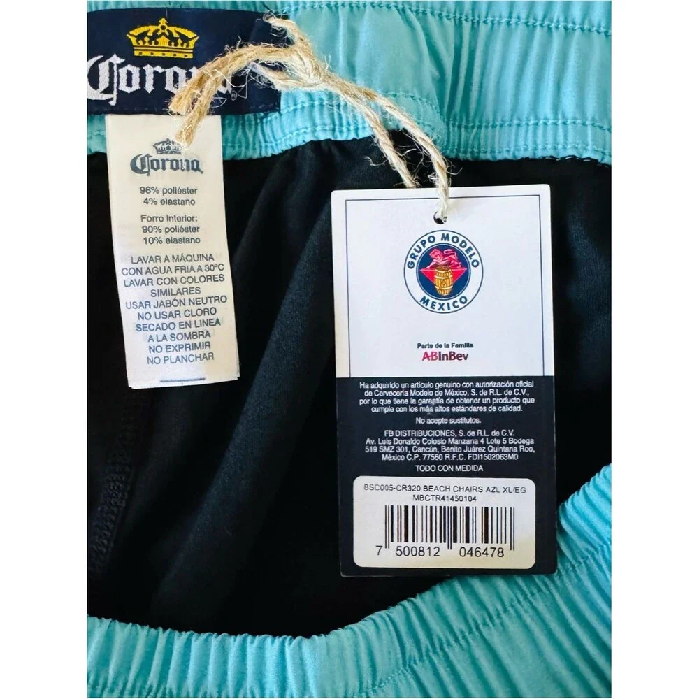 Corona Extra Beach Chairs Swim Trunks Men’s XL Teal Yellow Beach Board Shorts